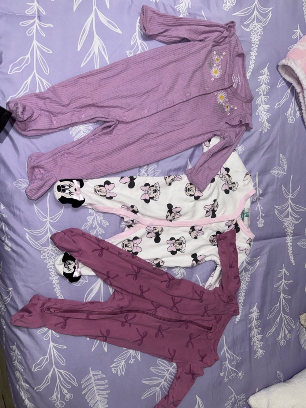 Mauve & Pink Baby Footed Pajama Bundle with Minnie Print